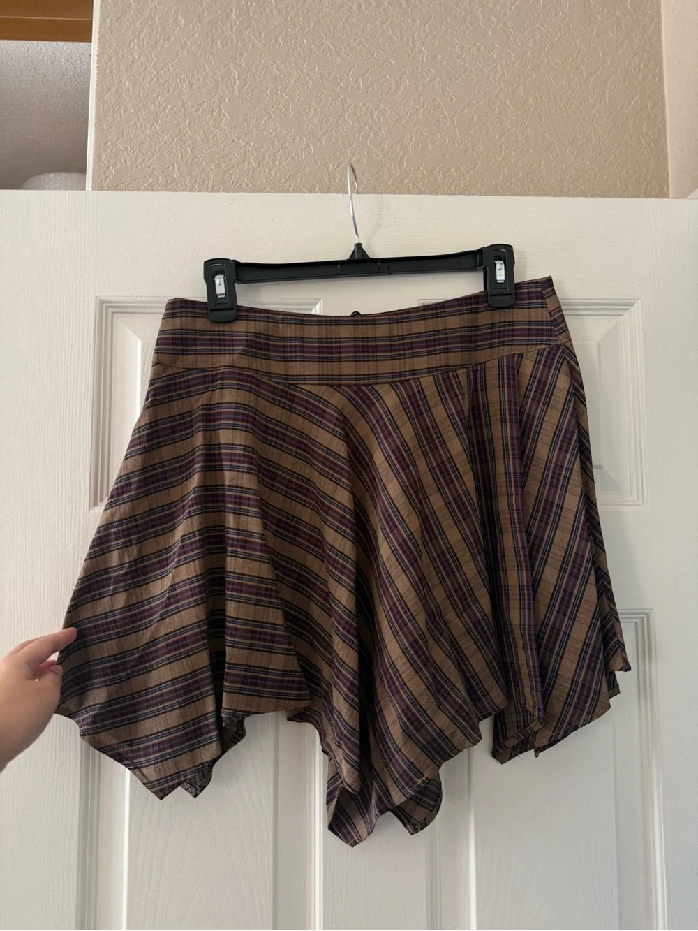 BNWT Zara Brown Plaid Asymmetrical Fairy Hem Mini Skirt